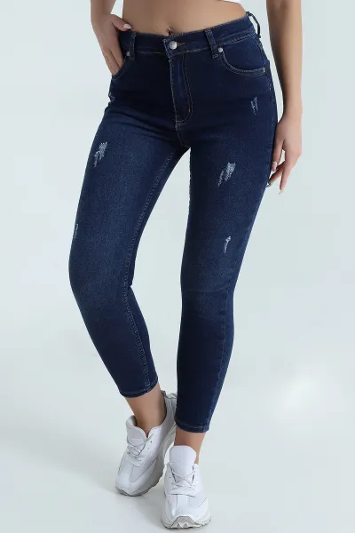 Lacivert Lazlerli Likralı Kadon Kot Pantolon 468296