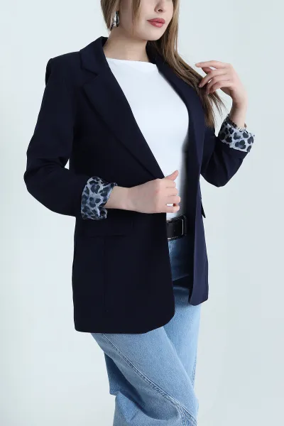 Lacivert Leopar Astarlı Kadın Ceket 440963