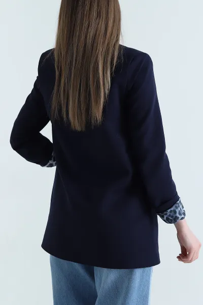 Lacivert Leopar Astarlı Kadın Ceket 440963
