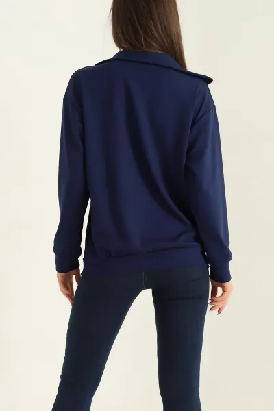 Lacivert Likralı Baskılı Modal Bayan Sweat 327985