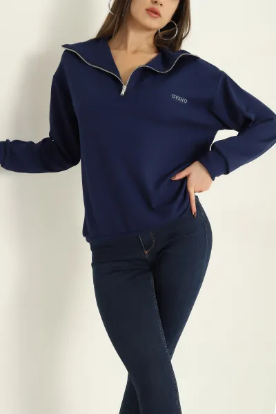 Lacivert Likralı Baskılı Modal Bayan Sweat 327985