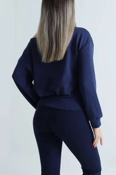 Lacivert Likralı Baskılı Modal Kadın Bluz 494233