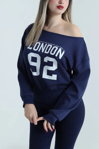 Lacivert Likralı Baskılı Modal Kadın Bluz 494233