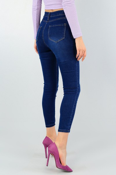 Lacivert Likralı Bayan Kot Pantolon 57464