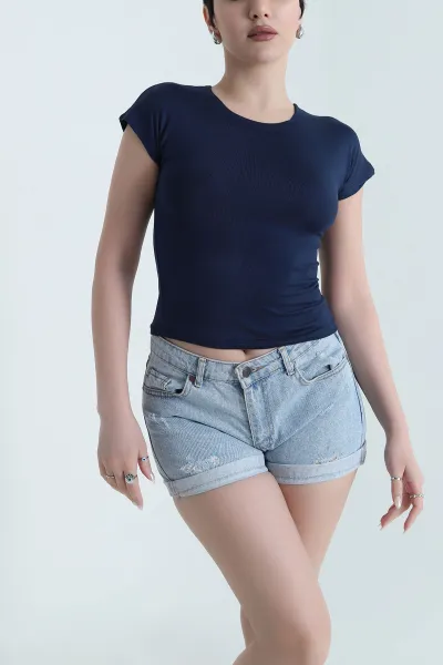 Lacivert Likralı Buzzy Kadın Bady Bluz 448529