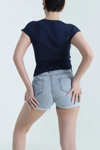 Lacivert Likralı Buzzy Kadın Bady Bluz 448529