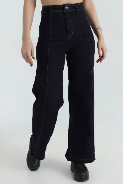 Lacivert Likralı Çimalı Baggy Kadın Kot Pantolon 418584