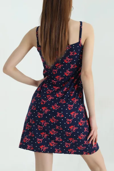 Lacivert Likralı Desenli Milan Kadın Elbise Pijama 357193