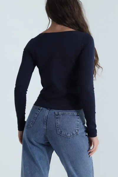 Lacivert Likralı İnterlok Kadın Bady 485487