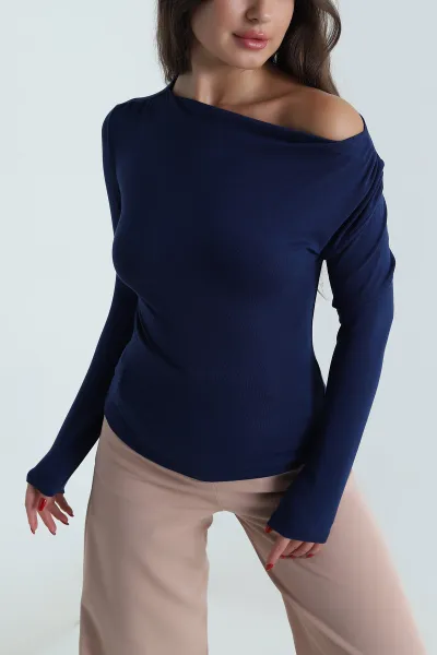 Lacivert Lİkralı Kadın Body Bluz 490284