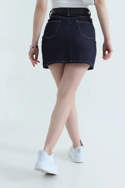 Lacivert Likralı Kadın İnce Denim Kot Etek 438167