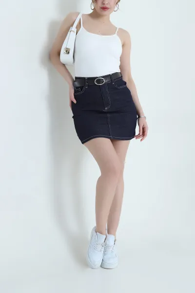 Lacivert Likralı Kadın İnce Denim Kot Etek 438167