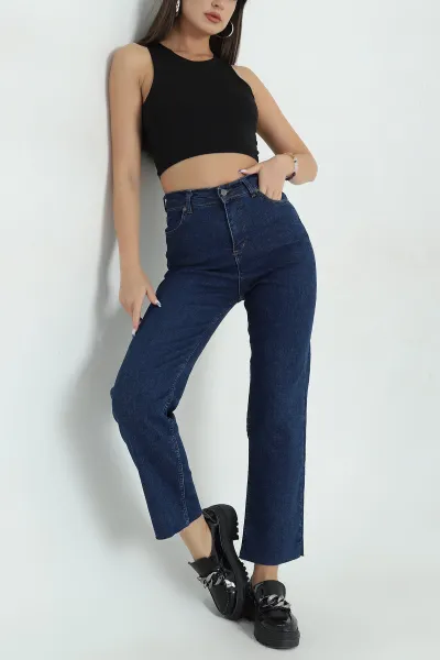 Lacivert Likralı Lazer Kesim Kadın Kot Pantolon 371828
