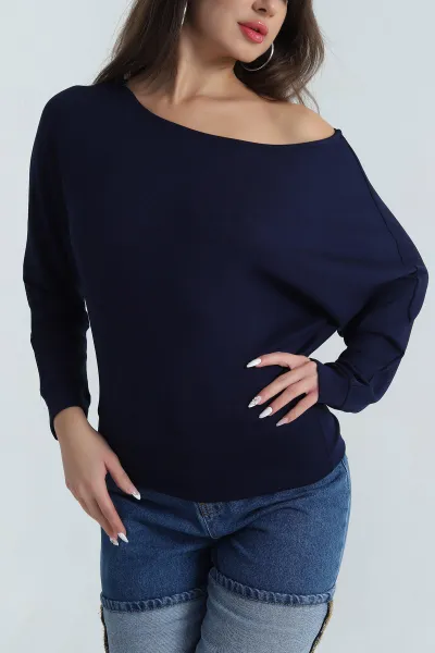Lacivert Likralı Modal Kadın Bluz 398958