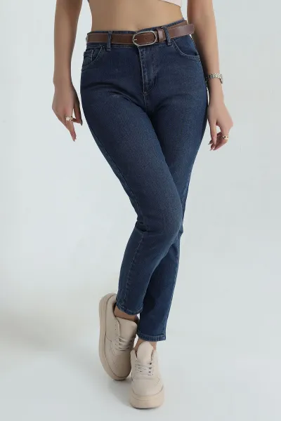 Lacivert Likralı Mom Kadın Kot Pantolon 404631