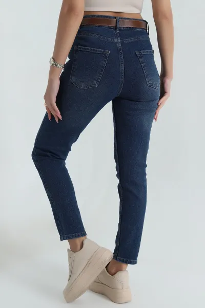Lacivert Likralı Mom Kadın Kot Pantolon 404631