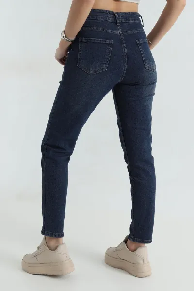 Lacivert Likralı Mom Kadın Kot Pantolon 416505