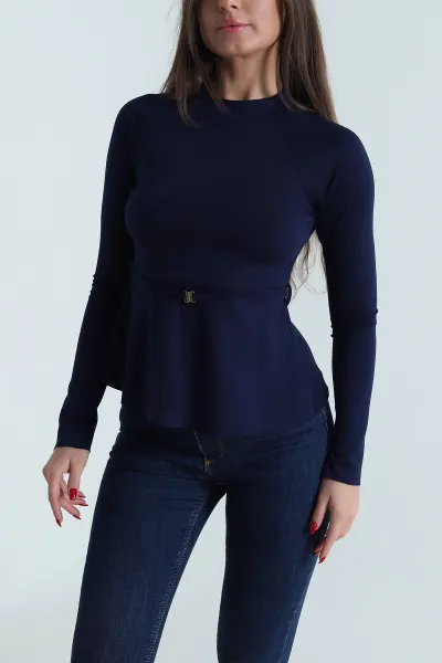 Lacivert Likralı Önü Aksesuarlı Kadın Bluz 490585