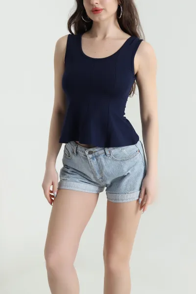 Lacivert Likralı Ribana Kadın Bluz 451145