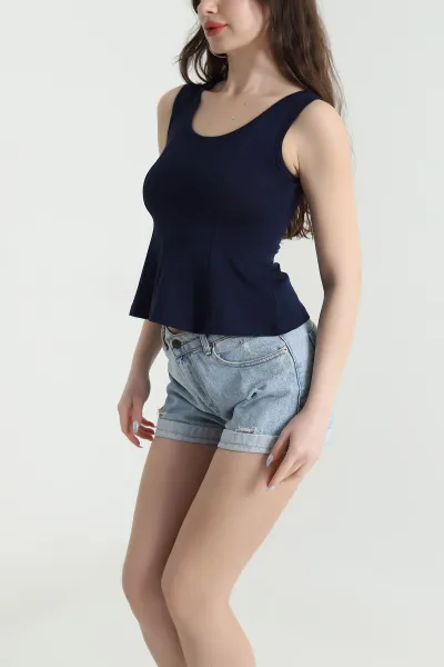Lacivert Likralı Ribana Kadın Bluz 451145