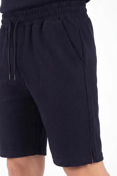 Lacivert Look Kumaş Yarım Fermuarlı Erkek Şortlu Takım 467646