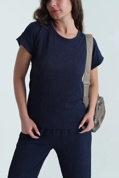 Lacivert Manyas Likralı Kadın Pijama Takımı 469974