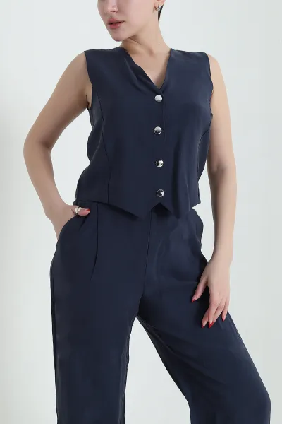 Lacivert Mass Tensel Yelek Pantolon Kadın İkili Takım 435164