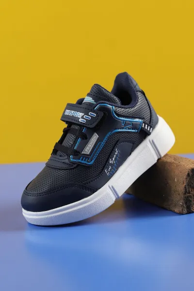 Lacivert Mavi (31-35 Filet) Kalın Taban Cırtlı Erkek Çocuk Spor Ayakkabı 228001