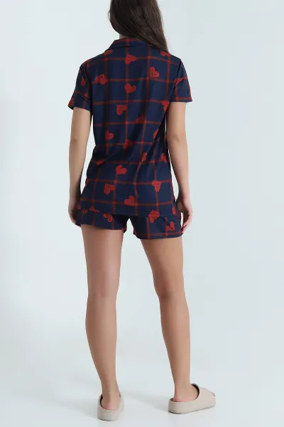 Lacivert Milan Düğmeli Şortlu Kadın Pijama Takımı 478568