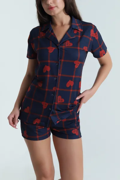 Lacivert Milan Düğmeli Şortlu Kadın Pijama Takımı 478568