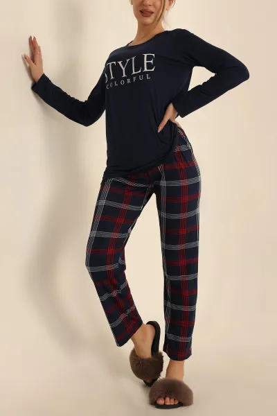 Lacivert Milan Kumaş Bayan Pijama Takımı 226411