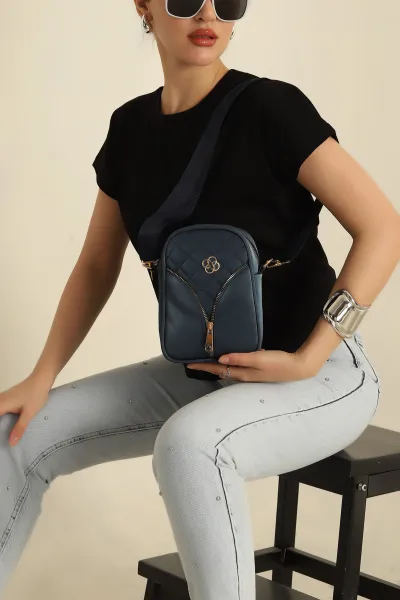 Lacivert Mini Boy Kapitone Omuz Çantası 276167