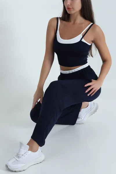 Lacivert Modal Crop Pantolon İkili Takım 471988