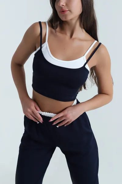 Lacivert Modal Crop Pantolon İkili Takım 471988