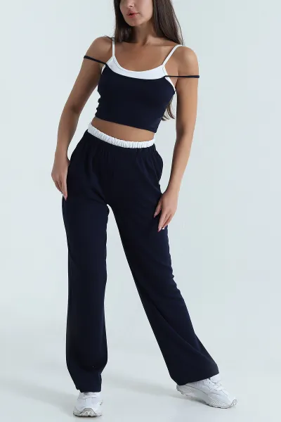 Lacivert Modal Crop Pantolon İkili Takım 471988