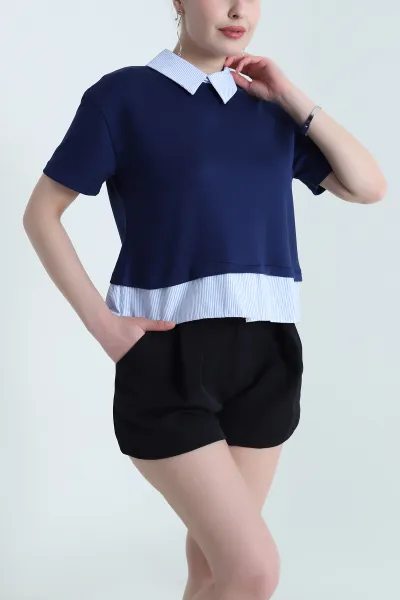 Lacivert Modal Garnili Kadın Bluz 456453