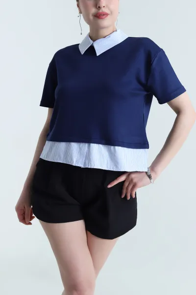 Lacivert Modal Garnili Kadın Bluz 456453