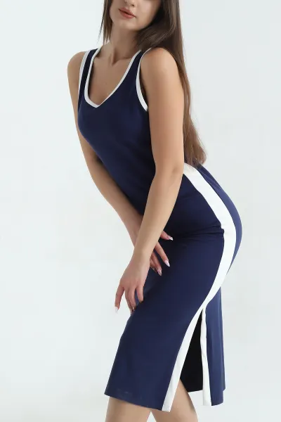 Lacivert Modal Kolsuz Kadın Elbise 377485