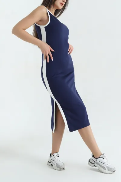 Lacivert Modal Kolsuz Kadın Elbise 377485
