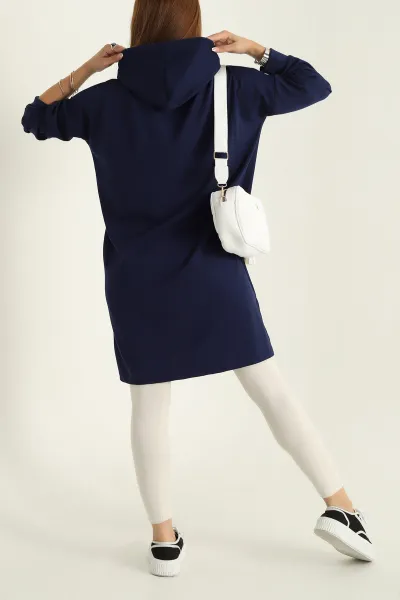 Lacivert Modal Kumaş Kapüşonlu Sweat Tunik 297523