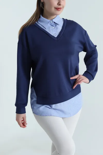 Lacivert Modal Kumaş Poplin Garnili Sweat 495403