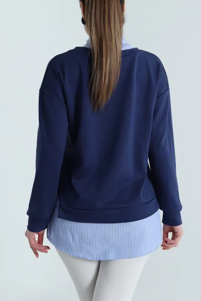 Lacivert Modal Kumaş Poplin Garnili Sweat 495403