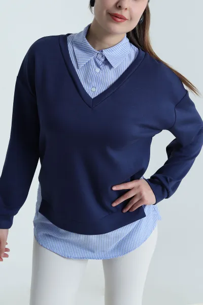 Lacivert Modal Kumaş Poplin Garnili Sweat 495403