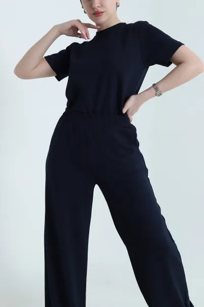 Lacivert Modal Nakış Detay Kadın İkili Takım 442230