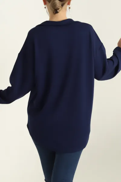 Lacivert Modal Yarım Fermuarlı Sweat Tunik 292505