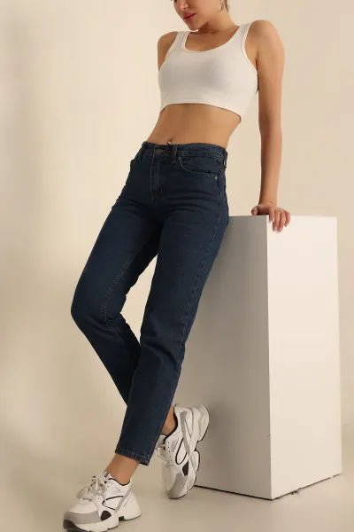 Lacivert Mom Kot Pantolon 228699
