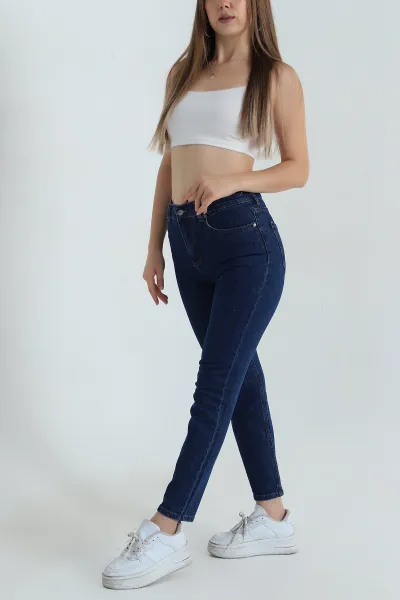 Lacivert Mom Likralı Kadın Kot Pantolon 409034