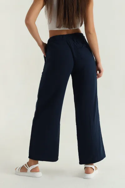 Lacivert Müslin Keten Kadın Pantolon 381368