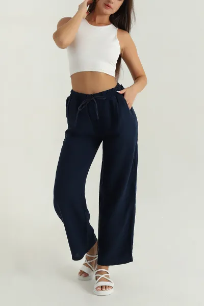 lacivert-muslin-keten-kadin-pantolon-381368