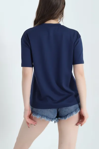 Lacivert Nakış Detay Modal Kumaş Bluz 340731